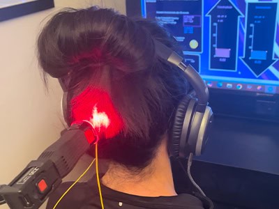 A patient in process of neurofeedback
